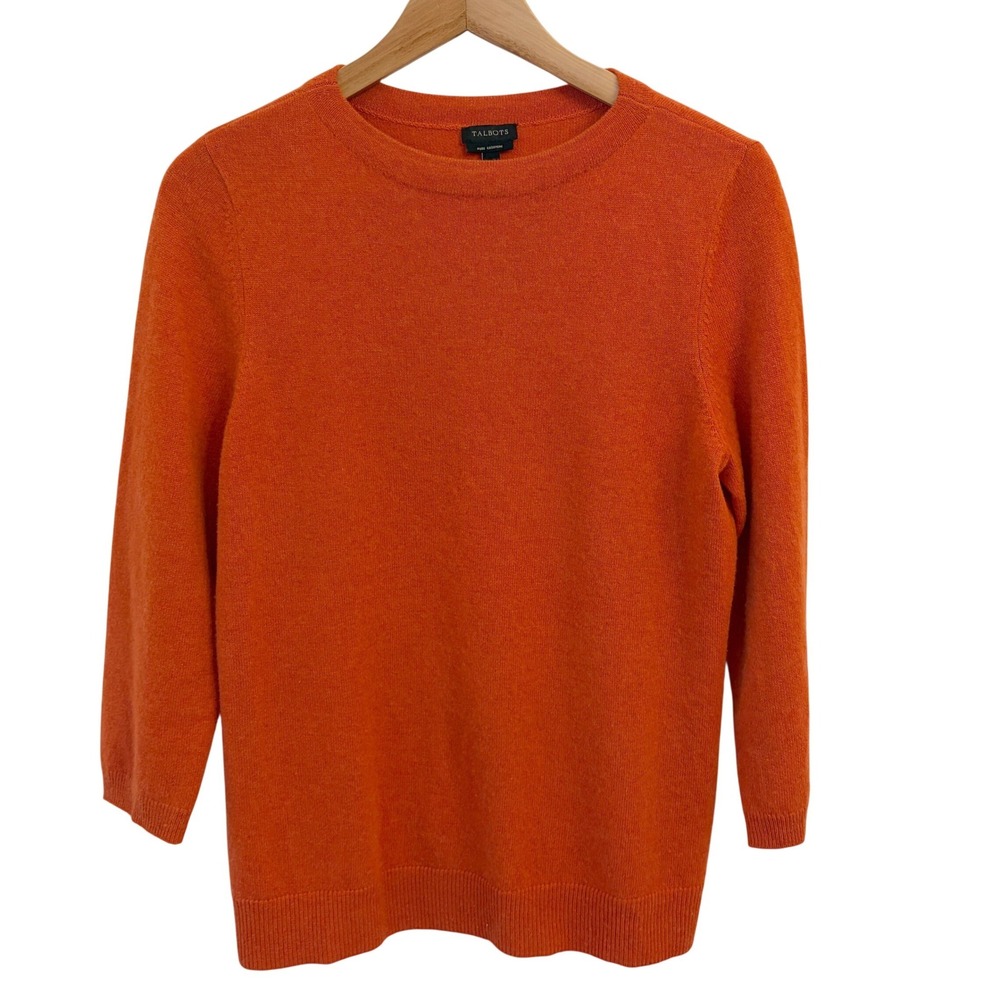 Talbots Audrey Cashmere Sweater Small 3/4 Sleeve Autumn Pumpkin Orange Luxury